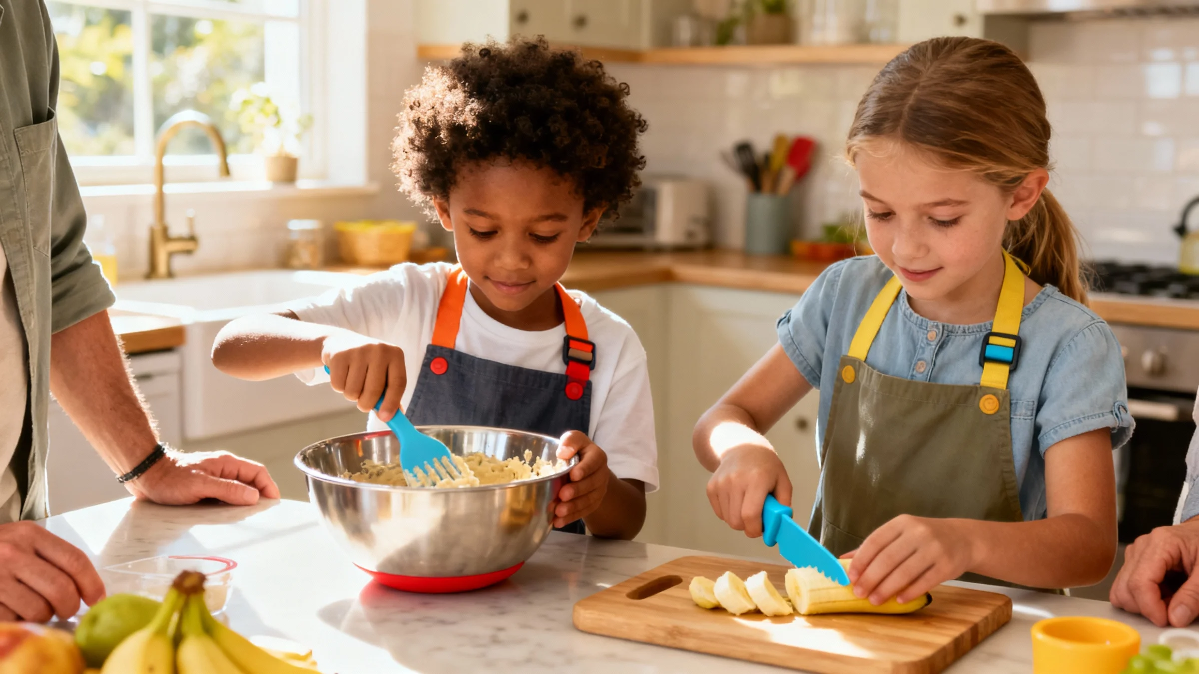Children using a real cooking set