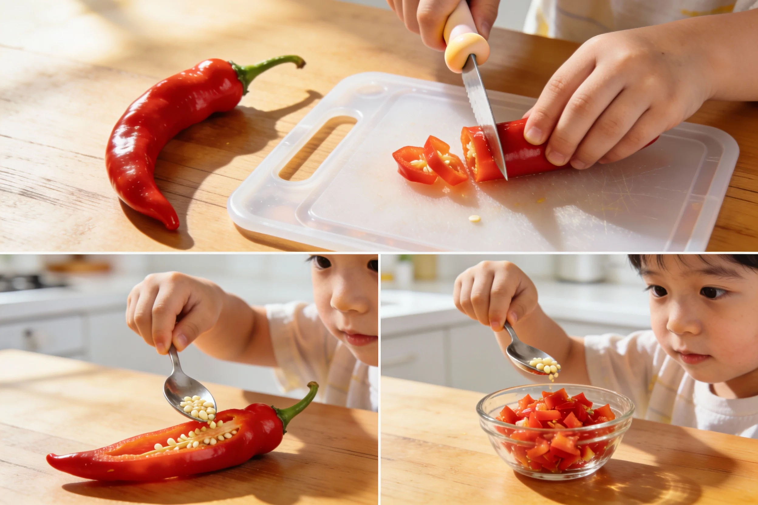 Step-by-step diagram of chili preparation