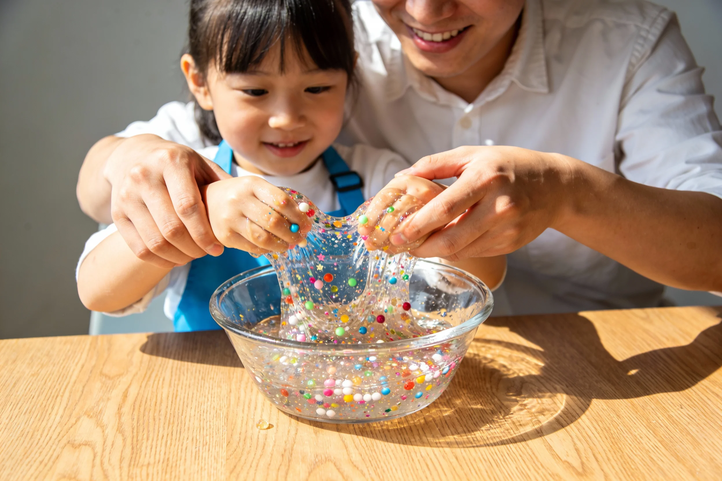Parent and child making slime