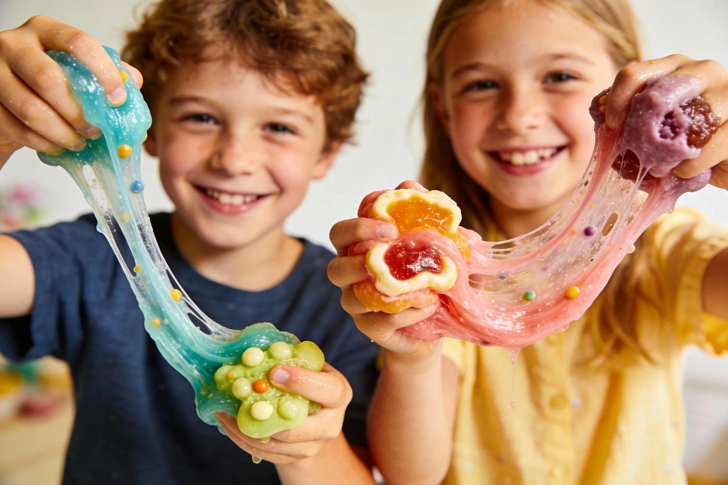 Happy kids with their edible slime creations