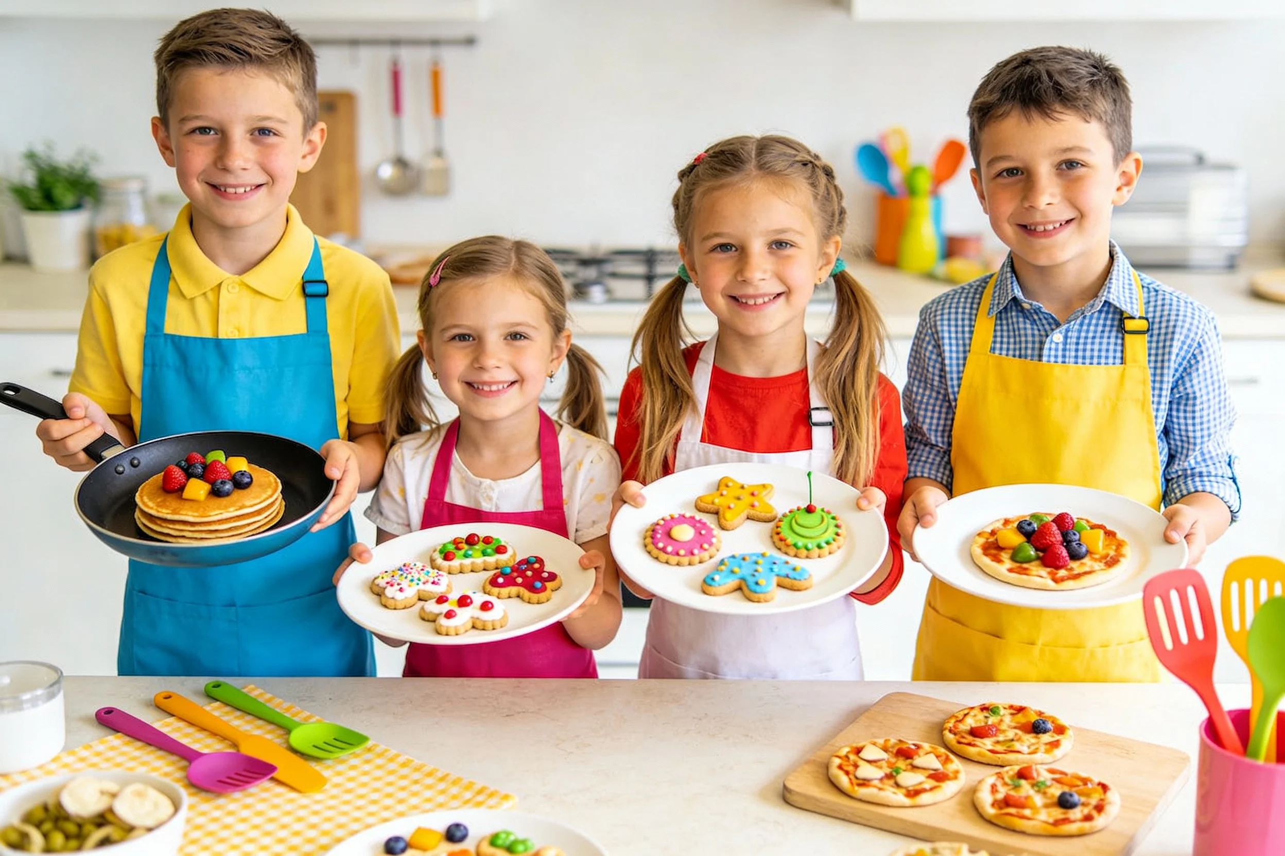 Happy children displaying their cooking creations