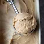close up of a scoopful of Biscoff ice cream